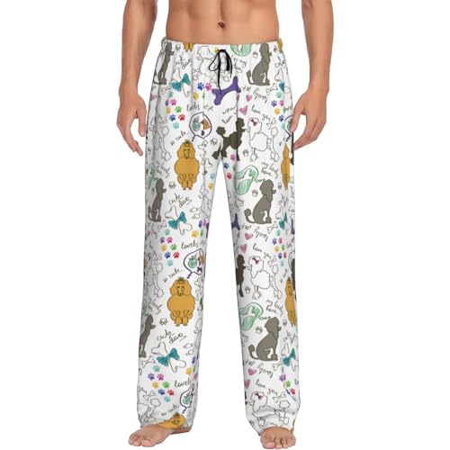 Colorful Poodle Dog Print Men'S Pajama Pants Soft Sleep Lounge Pants With Pockets-
