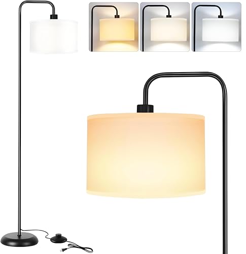 Opiniones y reviews de Lámpara de piso los mejores 10. 45 lampara de piso LED de 3 colores con interruptor de pie, moderna, de pie, de lectura, lámpara de piso para dormitorio, estudio y oficina, con bombilla de 9 W incluida, negro