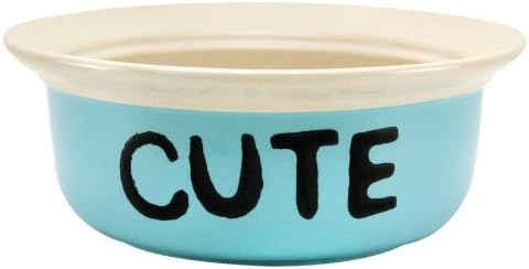 Precious Tails Heavy Ceramic Dog Bowl/Cat Bowl Blue"Cute"(6 Inch)