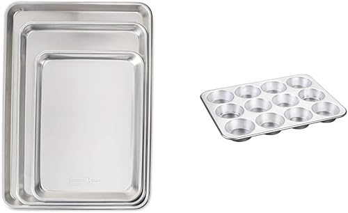 Nordic Ware Baker's Delight Set de 3 piezas + molde comercial de aluminio natural Nordic Ware para muffins, 12 tazas