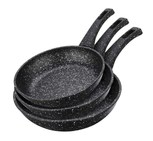 Roland 3-teiliges Pfannenset – Induktionsgeeignet – Antihaftbeschichtung, Granit-Optik – Bratpfannen Set 20/24/28 cm – Spülmaschinenfest & kratzfest