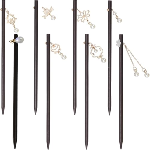 PH PandaHall Bastone per Capelli Retrò, 8 Stili Perni per Capelli In Legno Cinesi Bacchette per Capelli con Perline Forchetta per Capelli Lunghi Semplici Titolari per Panini per Capelli Decorativi