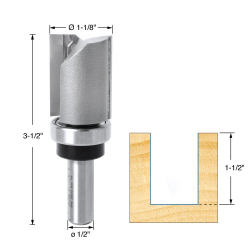 Amana Tool - 45468 Carbide Tipped Flush Trim Plunge Template 1-1/8 Dia X 1-1/2 X 1/2" #TOP1