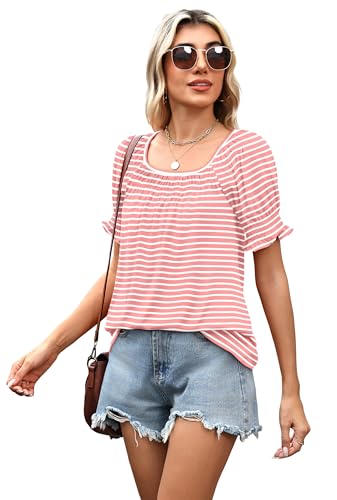Image of WIHOLL Womens Short Sleeve Square Neck Summer Tops Dressy Casual Blouses Trendy Clothes 2026
