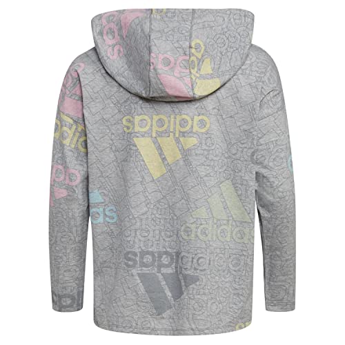 Adidas Girls' Long Sleeve Hooded Graphic Tee, Grey Heather With Multicolor, X-Large (16) #TOP1