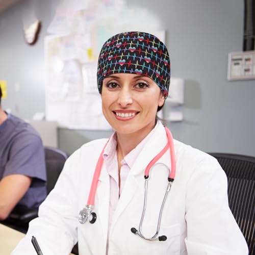 Image of Unittype 4 Pcs Nurse Caps for Women Nursing Working Caps with Button and Sweatband Adjustable Elastic Scrub Hats for Dentist