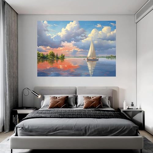 Toile non tissee art tableaux decoration murale moderne vue mer grand format 50x70