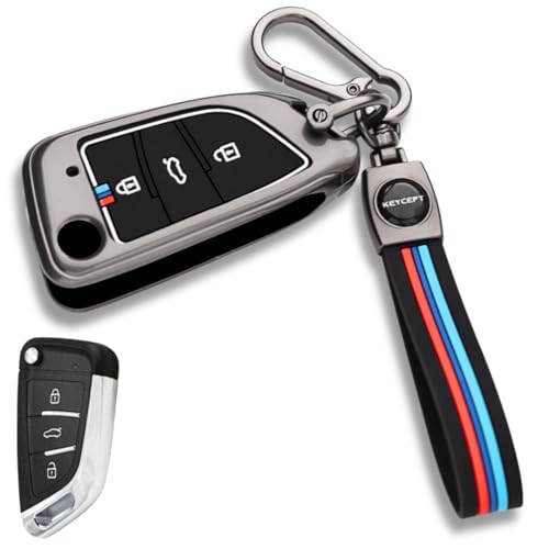 Image of KEYCEPT Metal Alloy Key Cover Compatible with Universal ZS EV, MG Astor with smart Key with Keychain (Long Keychain).