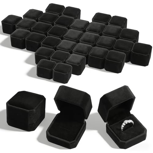 Ckhoid 36Pcs Velvet Ring Box Classic Jewelry Gift Boxes Display Jewelry Storage Case Earring Storage Holder for Engagement Proposal Anniversary Bridal Party Decor (Black)
