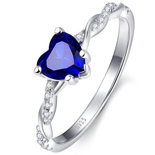 Yaresul 1.25ct Blue Heart Ring Sterling Silver Blue Sapphire Ring for Womens Sapphire Engagement Ring Promise Ring September Birthstone Jewelry Token of Love Gifts Size 7.5