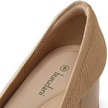 burudani Women's SBDPU2306W Chunky Low Block Heels Square Toe Work Pumps Comfortable Knitted Closed Toe Dress Wedding Shoes,Beige,Size 8.5 | Image 3