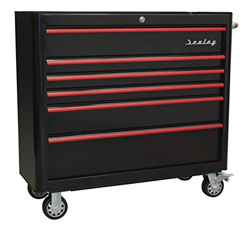 Sealey Ap41206Br Rollcab 6 Drawer Wide Retro Style - Black/Red Drawer Pulls