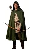 UQJE Medieval Hooded Cloak Renaissance Cloak Hooded Cape for Men and Women-Green