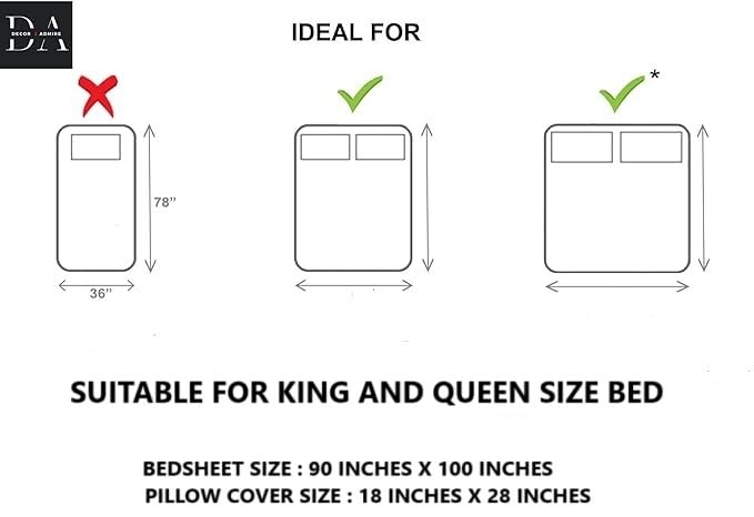 Image of DECOR2ADMIRE Premium Cotton Bedsheet Double King Size 90x100 Inches, 300 TC Soft Breathable Printed Bed Sheet with 2 Pillow Covers (White Multicolor, Double 90 inch x 100 inch)