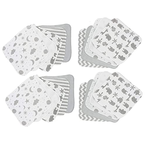 Image of Spasilk Washcloth Wipes Set for Newborn Boys and Girls, Soft Terry Washcloth Set, Pack of 20, Gray Celestial