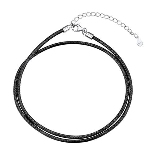 U7 Leather Necklace Cord with Customizable Stainless Steel/Black Clasp, Waterproof Black/Brown Woven Wax Rope Chain for Men Women 1.5/2/3mm, Length 16