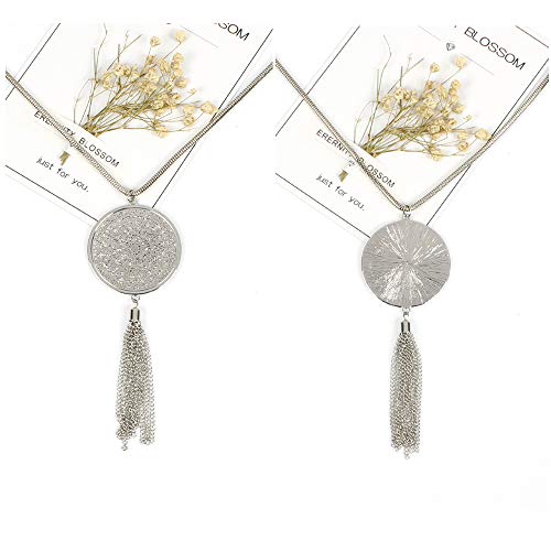 Sevenstone 3Pcs Long Pendant Necklaces For Women Knot Disk Circle Tassel Statement Sweater Silver Necklace Set #TOP3