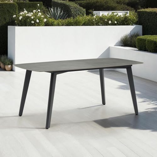 IDIMEX Meza - Tavolo da giardino con piano in pietra, 180 x 90 cm, colore antracite, robusto tavolo da terrazza in pietra sinterizzata e alluminio, per giardino, balcone e terrazza, resistente alle