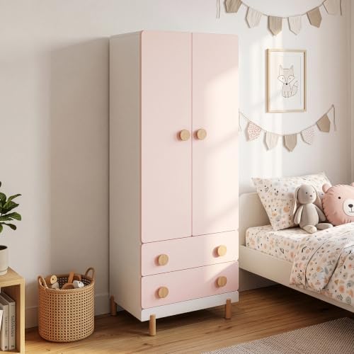 [en.casa] Armario ropero Infantil Vaarentaa con 2 cajones 156x60x41cm Rosa