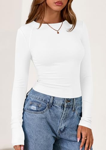 PRETTYGARDEN Long Sleeve Shirts for Women 2025 Fall Going Out Tops Casual Ribbed Knit Slim Fitted Basic Tees Y2K Clothes