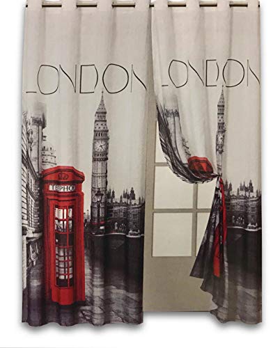 Cortina confeccionada con fantasías estampadas de la ciudad de Londres. Dimensiones: 140 x 280 cm 
