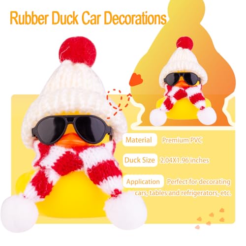 Image of Rubber Duck Car Ornaments 2Pack Winter Duck Car Dashboard Decorations for Christmas Decor and Home Decorations with Mini Hat Scarf and Sunglasses(T14)