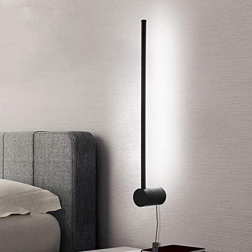 Ditoon Modern Plug in Wall Sconce LED Matte Black Wall Lamp with Plug in Cord On/Off Switch 21 5/8 inches Cool White Lamp for Bedroom,Bathroom,Pathway(1-Pack)