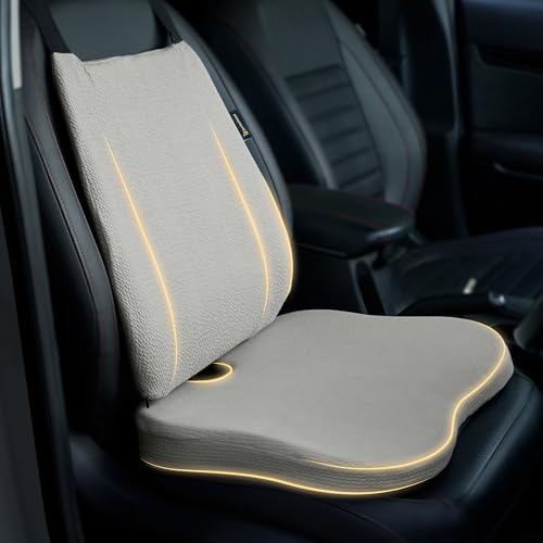 betterhood PosturePro Premium Car Lumbar Back Support and Seat Cushion Combo | 100% Memory Foam, Cotton Cover, Large Size | Backrest + Coccyx Pillow for Back, Tailbone Pain Relief | Ergonomic (Grey)
