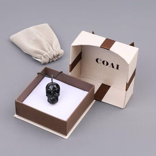 Coai Stiainless Steel Box Chain Black Obsidian Stone Skull Necklace #TOP6