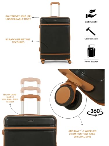 Image of Teakwood Large Size 8 Wheels Trolley Bag, Hard Cabin with Zipper Closure, Adjustable Push Button & Cross Side Strap, Number Lock System 360 Degree (Large, Black)