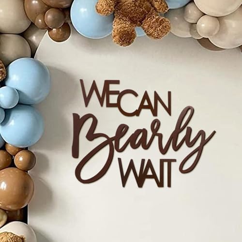 Image of We Can Bearly Wait Sign for Backdrop - Teddy Bear Themed Baby Party Banner Boy Girl Baby Shower Gender Reveal 1st Birthday Felt Letter Wall Decor Photography Background - Brown