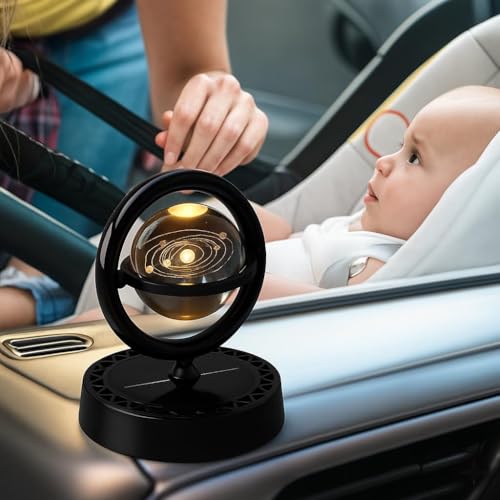 Image of Solar Car Air Freshener Rotating Aromatherapy Diffuser - 3D Crystal Ball, Long-Lasting Fragrance for Car Interior Decor