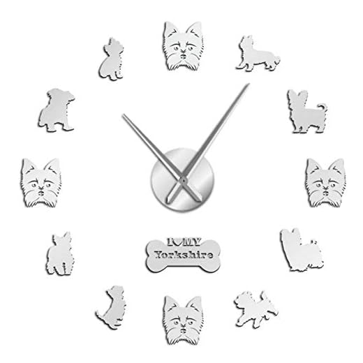 mazhant Yorkshire Terrier Mute Wanduhr med gör-det-själv spel Wandaufkleber Big Hands rahmenlose Riesenwanduhr Pet Shop Yorkie Besitzer Geschenk-27"