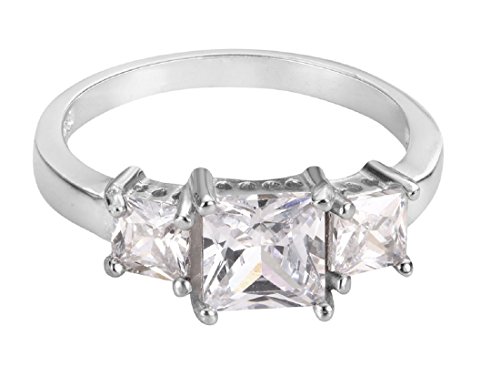 CloseoutWarehouse Princess Cut Cubic Zirconia Three Stones Ring Sterling Silver (Comes in Colors)2