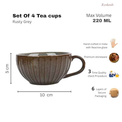 Image of Ceramic Tea Cup & Coffee Mug Set of 4 | 220 ml Daily Use Cup Set for Tea & Coffee | Microwave Safe Tea Cups | Stylish Ceramic Cups for Home