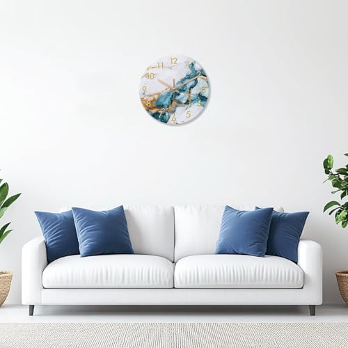 Blue Gold Marble Wall Clock 12 Inch Modern Glass Silent - Image 3