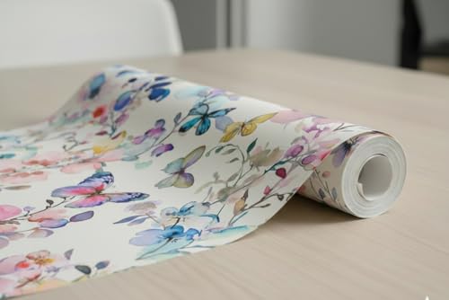 Image of Butterfly Floral Theme Wallpaper | Removable Peel and Stick Wall Decor for Bedroom, Living Room and Kids' Room | Vibrant Flowers and Butterflies Design, Easy DIY Home Decor (45 x 300 cm)