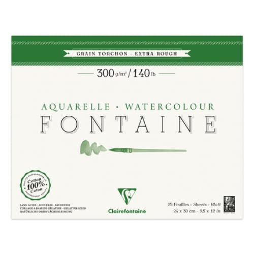 Blocco per Appunti, di 25 fogli di Carta acquerello Fontaine grana strofinaccio, 300 g/m², 24 x 30 – Set di 2