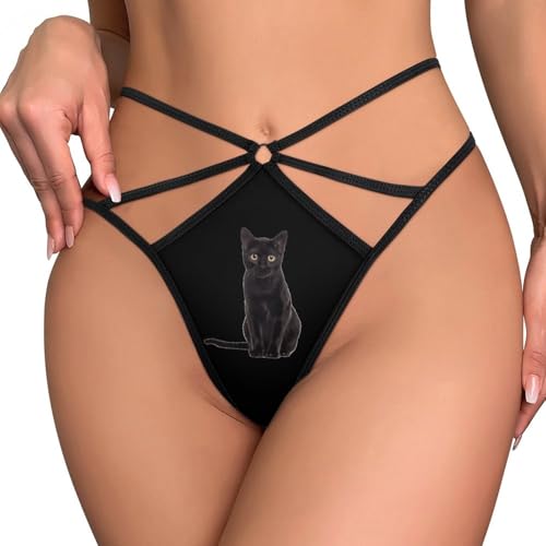Image of Black Cat Mesh Thongs for Women Sexy Seamless G-String Panties Stretch T-Back Low Underwear M