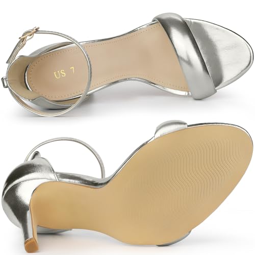 Allegra K Allegra K Women's 4 Inch Ankle Strap Stiletto High Heel Silver Sandals 6 M US