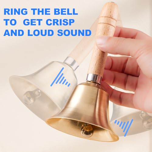 image for TIPTAP Loud Solid Brass Handbell, 3.15IN Hand Call Bell with Wooden Ha