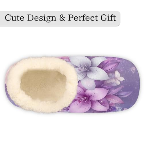 Purple Lily Flowers Floral Slippers for Women Slipper Socks Soft Fuzzy House Slippers Shoes for Indoor Bedroom, Winter Cozy Christmas Gifts3