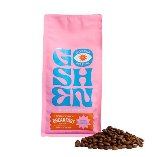 Image of Goshen Coffee Roasters Whole Bean Bright Eyed Breakfast Blend | Light Roast, Brewed or Espresso | Award-Winning - Natural and Washed | Vibrant, Almond, Brown Sugar Flavors | 12 Oz Bag