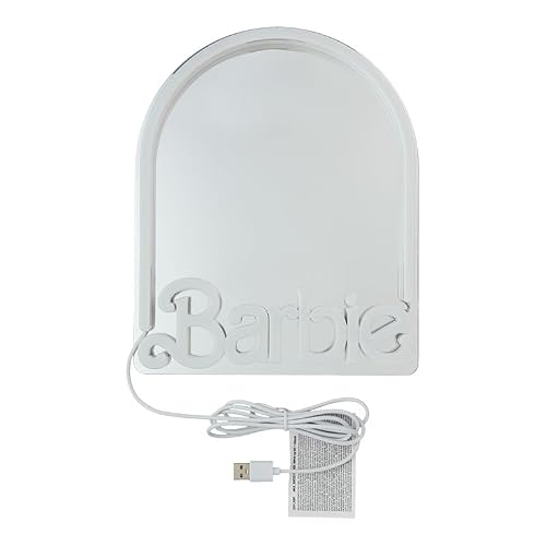Paladone Barbie neonowe lustro ścienne LED, oficjalna licencja Mattel, dekoracja domu i sypialni, dla dziewcząt, nastolatków, kobiet, różowa lampa zasilana przez USB
