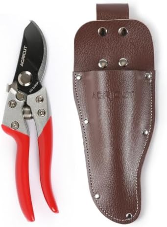 AGRICUT Pruning Shears and Holster - Garden Shears 1 Inch Cut Capacity High Carbon Steel with Pruner Sheath Bypass Garden Scissors Heavy Duty - Thumbnail 5