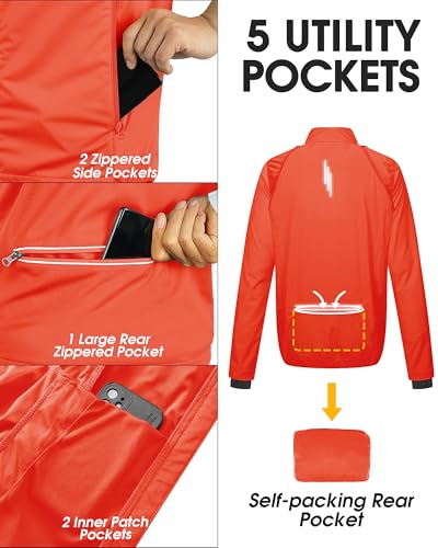 Image of 33,000ft Men's Cycling Jacket Long Sleeve, Waterproof Running Bike Vest Outerwear Reflective Windproof Sleeveless Jacket