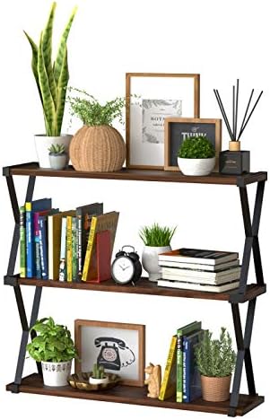 Wall Mount Modern Industrial Metal Rustic Wood Floating Hanging Shelf Display and Decor for Living Room, Bathroom, Bedroom, Kitchen, Office (4-Tier MK476B)