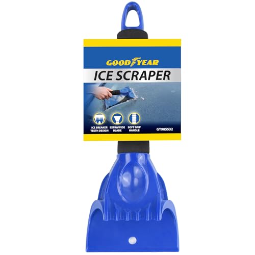Goodyear Ice Scraper Heavy-Duty Ice Breaker Teeth Extra-Wide Blade for Efficient Snow & Ice Clearing Comfortable Soft Grip Handle Perfect for Winter Car Care