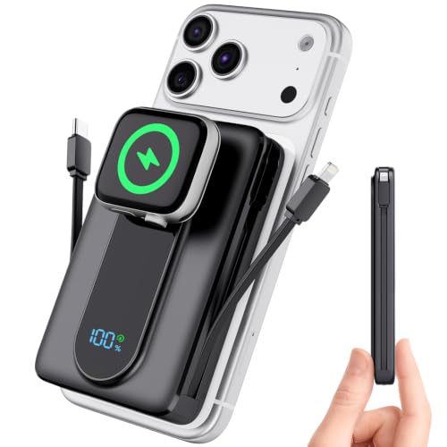 Magnetic Portable Charger 10000mAh, Power Bank with Built in Cable Watch - image 1