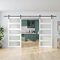 SmartStandard 72 x 84 in (Double 36×84 Door) Glass Barn Door with 12FT Sliding Hardware Kit & Handle, Pre-Drilled Ready to Assemble, Waterproof PVC Coating, 5-Panel Glass, White